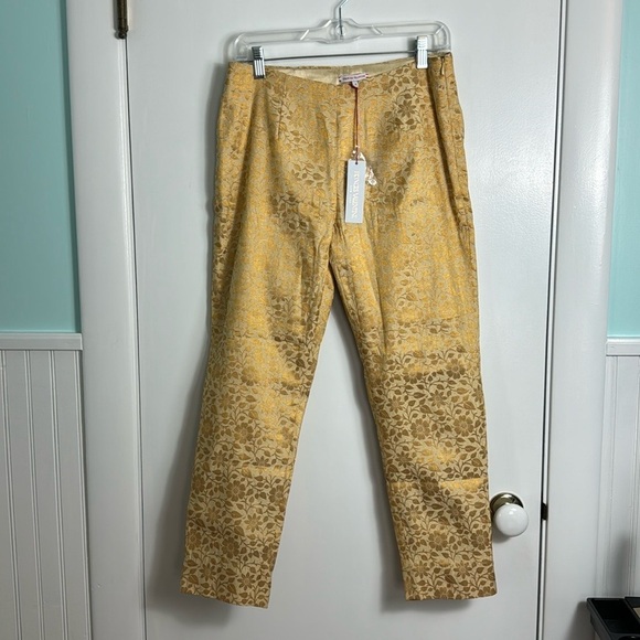 NWT Frances Valentine Gold Floral Jacquard Petrie Pant Size 4 - Picture 2 of 14
